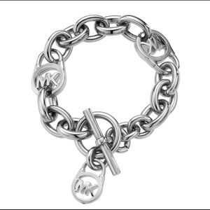 Michael Kors Logo Lock Silver Tone Toggle Bracelet